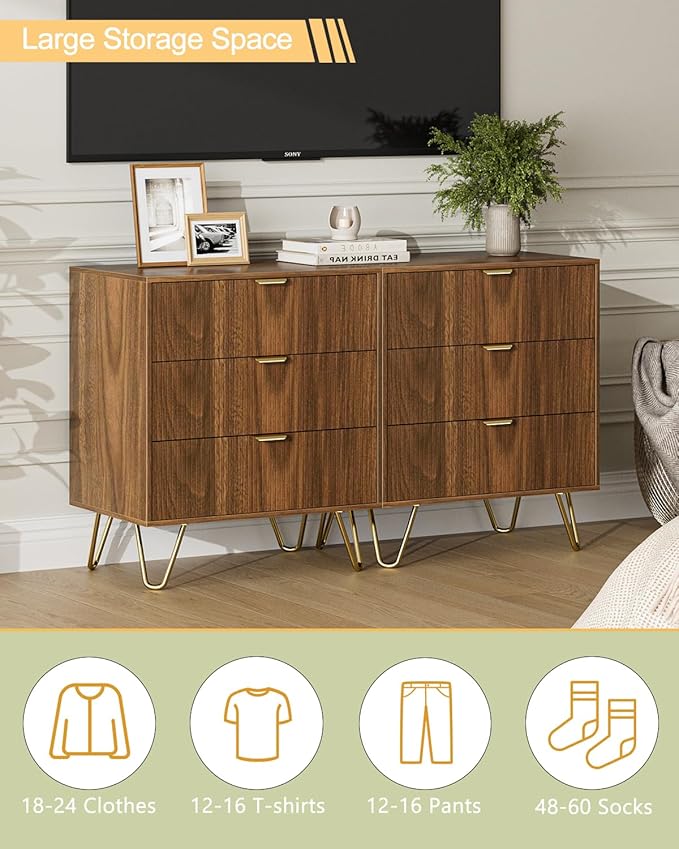 Fluted 3 Drawer Dresser for Bedroom, Modern Storage Bedroom Dresser Chest Cabinet Organizer with Anti-Tip Hardware for Living Room, Dressing Room, Kids Room, Office (Walnut)