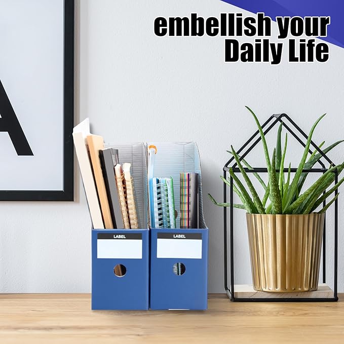 Thenshop 24 Pcs Cardboard Magazine File Holders Magazine Book Bin Box with Label Sticker Paper Organizer Storage Folder for Desk Shelves School Classroom Office Supplies (Classic,Navy Blue)