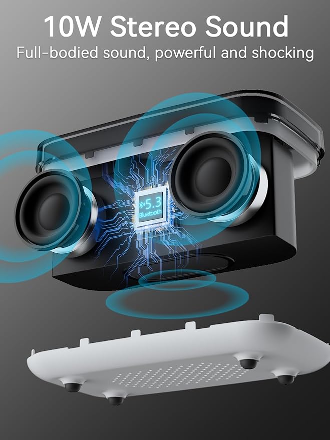 Bluetooth Speaker Alarm Clock with 10w Fast Wireless Charger for iPhone Samsung, 10W Stereo Bluetooth Speaker, 12-Color Night Light, White Noise Machine Digital Clock with FM Radio for Bedroom