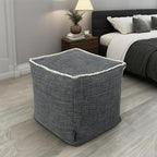 Louis Donné Geometric Unstuffed Pouf Cover Cotton Poufs with White Piping Contact Stiching Footstool Rest Soft Handwoven 17x17in Bean Bag Chair for Room Seating Home Decor ONLY Cover(Dark Grey)