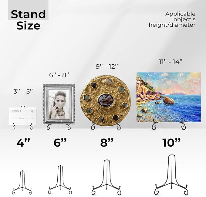 TR-LIFE 4 Pack Plate Stands for Display - 10 Inch Plate Holder Display Stand + Metal Easel Stand for Picture Frame, Decorative Plates, Book, Photo, Collectibles (4 Pack)