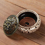 Incense Burner with Calabash Incense Stick Holder - Porcelain Charcoal Censer for Use with Resin Granular Powder Cone or Coil Incense (Fambe Gray)