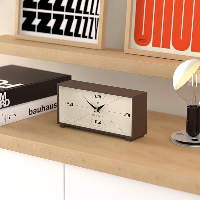 NEWGATE® Thunderbird Desk Clock | Retro Contemporary Rectangular Design | Mocha Brown | Modern mid Century Style for Desk, Mantel, Table top or Shelf
