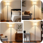 Luvkczc Floor Lamp, 60" Standing Lamp Tall Lamp with Fabric Lampshade&Pull Chain Corner Floor Lamps for Living Room, Bedroom,Office Corner (Black 2 Bulb Socket)