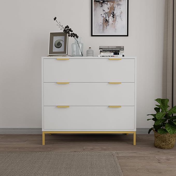 Anmytek White Dresser for Bedroom, 3 Drawer Dresser with Spacious Storage Modern Wood Chest of Drawers for Bedroom Living Room Hallway H0074