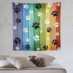 VUMIVI Dog Paw Tapestry Vintage Rustic Colorful Barn Boards Black White Animal Footprints Tapestry Wall Hanging for Living Room Bedroom Dorm Classroom Aesthetic Decor W60xL60in