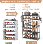 ROJASOP Shoe Rack, Shoe Storage Organizer for Closet Entryway Garage Bedroom, 8 Tier Tall Metal Shoe Shelf for 26-32 Pairs Boots & Shoes, Adjustable Shoe Stand for Small Space