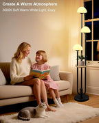 Lightdot Black Dimmable Floor Lamp with Table, Modern Floor Lamps for Living Room, 3000K Warm Lights Tall Standing Lamp with Mushroom Shades & Bulbs Included for Bedroom/Sofa Beside/Corner Decor
