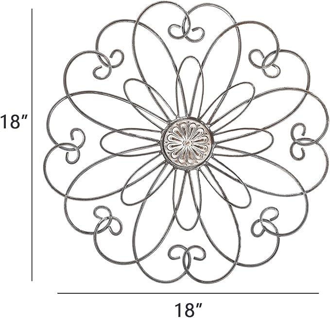 YiLifebes Metal Flower Wall Decor, 18”x18” Metal Floral Scroll Wall Art, Iron Wall Decoration Sculpture for Living Room Bedroom Bathroom Outdoor Garden, (Flower A)