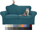 YEMYHOM Latest Checkered 3 Pieces Couch Covers for 2 Cushion Couch High Stretch Thickened Love Seat Sofa Cover for Dogs Pets Anti Slip Elastic Loveseat Slipcover Protector (Teal), 55"-69"(2 Cushions)