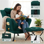 Lazy Chair with Ottoman, Large Lounge Accent Chair with Ottoman and a Throw Pillow, Dark Green Reading Chair for Living Room Bedroom Dorm Room Office Apartment Relaxing Use