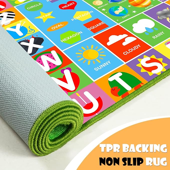 Alphabet Rug for Kids - Soft ABC Kids' Rug with Non-Slip Backing, Educational Playroom Carpet for Toddlers with Letters, Numbers & Shapes - 6'7" x 4'11" (Rectangular)