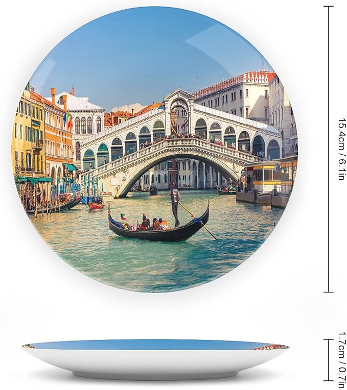 10 Inch Decorative Plate, Venice Dinner Plate, Cityscape on a Sunny Day with Rialto Bridge Print Ornament Display Plate for Fine Dining, Upscale Events, Dinner Parties, Weddings, Catering Christmas