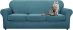 YEMYHOM Latest Checkered 4 Pieces Couch Covers for 3 Cushion Couch Extra Large High Stretch Thickened Sofa Cover for Dogs Anti Slip Furniture Protector Sofa Slipcovers (Teal), 91"-110"(3 Cushions)