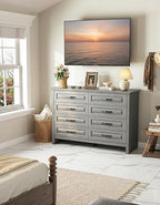 Marsail Farmhouse 8 Drawer Dresser, Wood Chest of Drawers with Natural Texture, Smooth Gliding Drawers, Versatile Storage Organizer Cabinet for Bedroom & Living Room, Grey