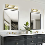 OKELI 2 Lights Bathroom Vanity Light Fixtures Gold LED Dimmable Vanity Light Over Mirror Modern Wall Mounted Lighting Fixture, 350° Rotatable Lamp Head 24W Cold White 6000K ETL Listed