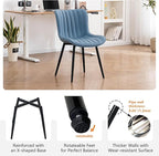 YOUNUOKE Mid-Century Modern Dining Chairs Set of 2, Blue PU Leather Upholstered Kitchen Chairs with Black Metal Legs, Armless Accent Chair for Dining Room, Guest Reception Room