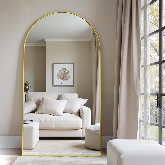Suidia Arched Full Length Mirror, 72"x44" Floor Mirror Freestanding, Floor Standing Full Body Mirror with Stand for Bedroom, Hanging Leaning Mounted for Living Room Cloakroom, Gold
