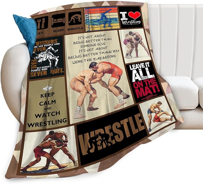 Wrestling Blanket for Boys Girls Women Men Wrestle Gifts Sports Throw Blanket Plush Cozy Flannel Fleece Fuzzy Blankets 60"X50"