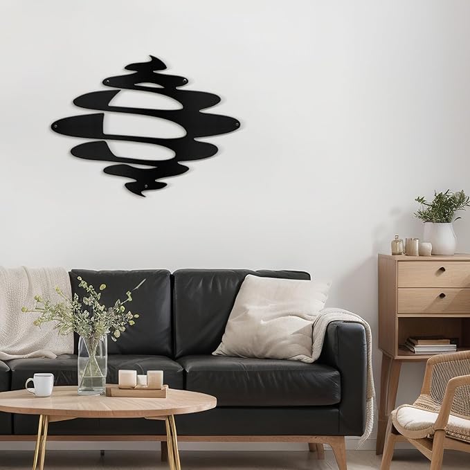 SIGNLEADER Metal Wall Art Decor Abstract Shapes Geometric Illustrations Modern Abstract Wall Sculpture Hangings Home Decoration for Living Room, Bedroom, Bathroom, Kitchen, Outdoor - 36" Black