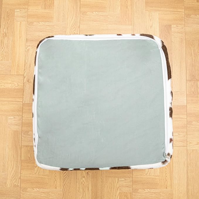 20x20x14 Inches Fluffy Square Pouf Ottoman - Plush Furry Ottoman Foot Rest Stool with High-Density Foam, Versatile Floor Seating for Living Room (Coffee Cow Print)