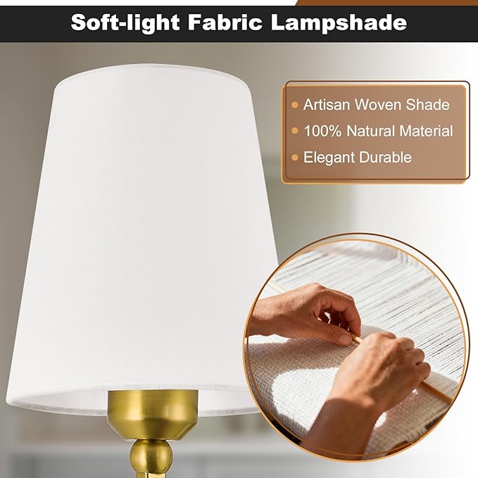 Kvhilw Bathroom Vanity Light, Brushed Gold Bathroom Light Fixtures, 6-Light Lighting Fixtures Over Miror, Modern Wall Sconce with Flared White Fabric Shade, E26 Socket(ETL Listed)