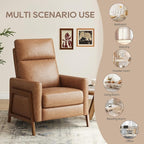COLAMY Push Back Recliner Chair, Upholstered Leather Recliner with Footrest 118-150 Degree Adjustable, Comfy Modern Wingback Recliner for Living Room, Bedroom,Small Spaces,Cocoa