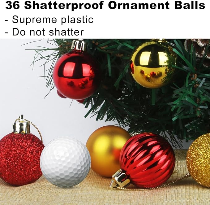Red & Gold 1.6" Small Christmas Balls Christmas Tree Decoration Ornaments Shatterproof Hanging Balls for Birthday Halloween Holiday Wedding Decorations Set of 36pcs