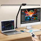 OUTON 29.5" Led Desk Lamp for Office Home, USB-A & USB-C Ports, Touch & Remote Control, 5 Color Temperatures, Stepless Dimming, Timer & Memory Function, 24W Eye-Care Monitor Light for Study Drafting
