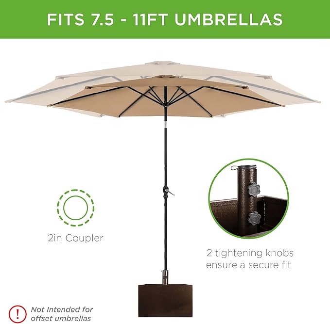 Best Choice Products 150lb Capacity Portable Steel Umbrella Base Stand for Outdoor, Patio, Garden, Market w/Fillable Planter, Drainage, 2 Adjustment Knobs, Handle, Wheels