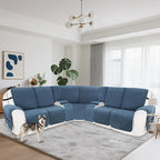 Recliner Sofa Covers 100% Waterproof Velvet L Shape Recliner Couch Covers for Dogs Pets Washable Anti Slip Recliner Slipcovers with Pockets (5 Seat Sofa with 2 Console, Dark Blue)