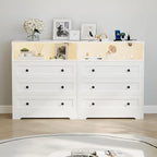 GarveeLife Small Dresser with 3 Drawers, Wood Dresser with Charging Station and LED Lights for Bedroom Closet Bedside, Modern Wooden Chest of Drawers for Living Room, Hallway, White