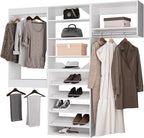 ROOMTEC Modular Closet System, 90" Wall Mounted Modern Closet Organizer with Hanging Rods and Shoe Shelf, Wooden Tower for Walk-In Closets, Wardrobe Storage Kit, White