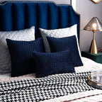 Navy Striped Couch Pillow Cases: 2 Pack 12x20 Inch Original Velvet Rectangular Throw Pillow Covers for Farmhouse Home Decor