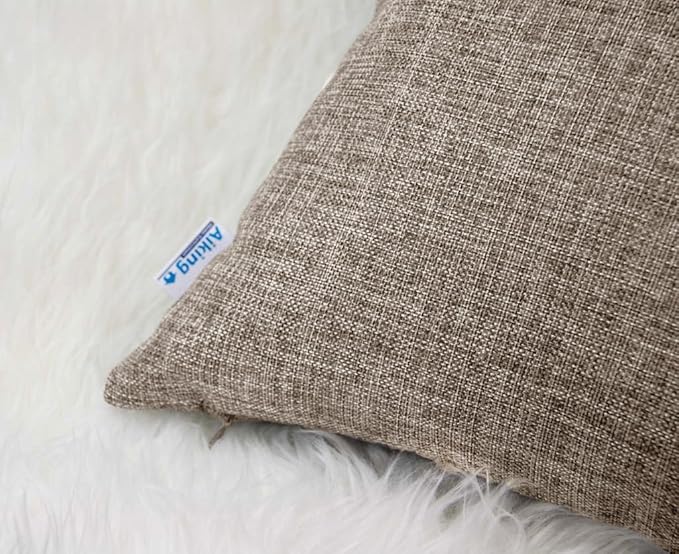 Aiking Home Woven Fine Faux Linen Throw Pillow Cover, Size 18"x18", Wheat