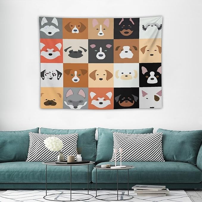 VUMIVI Dog Tapestry Funny Cartoon Pet Patterns Colorful Illustrations Square Animals Tapestry Wall Hanging for Living Room Bedroom Dorm Classroom Aesthetic Decor W40xL30in
