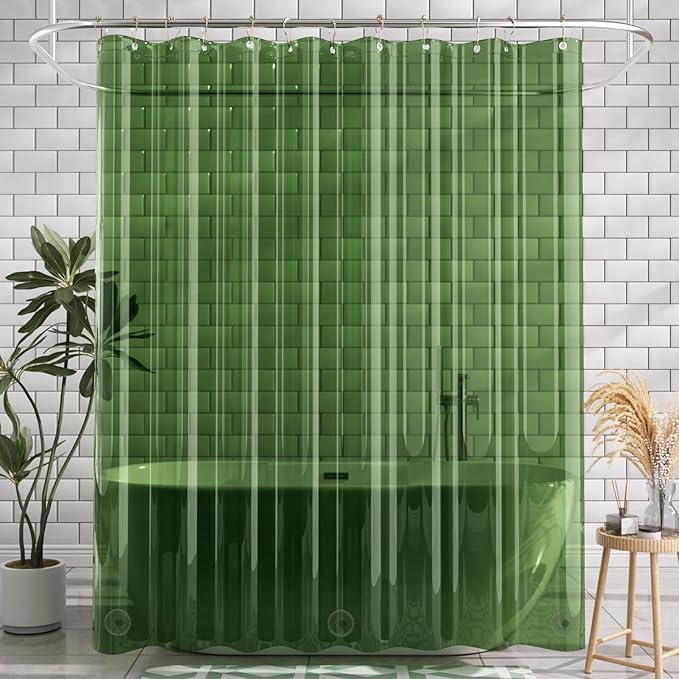 AmazerBath Extra Long Shower Curtain Liner 72x84, Clear Green Shower Liner 84 Inches Long, Plastic Shower Curtain Liners, Cute Tall Shower Liner, PEVA Bathroom Shower Curtain Liners & 3 Magnets