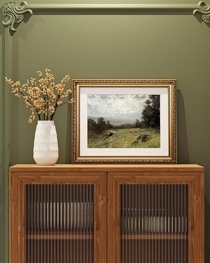 ARPEOTCY Vintage Gold Framed Wall Art Decor, 13x16 inch Hillside Country Landscape Paintings, Victorian Farmhouse Wall Decor for Living Room Bedroom, Canvas Prints Antique Pictures Frame