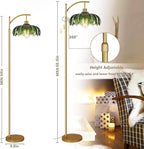 Glass Floor Lamp for Living Room,Bedroom,Gold Dimmable Standing Lamp with Remote,Mid Century Modern Brass Tall Lamp Boho Vintage Retro Floor Lamps Arc Green Flower Floor Light Lamp Bohemian