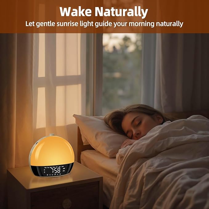 Wake Up Light Sunrise Alarm Clock for Heavy Sleepers, All-in-One Smart Bedside Device with Bluetooth Speaker, FM Radio, Dual Alarm & Sleep Aid Night Light, Best Gift for Adults & Kids