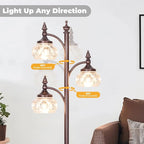 Brown Glass Floor Lamps for Living Room 66.5'' Standing Lamp with 3 Brightness Lights Vintage Mid Century Modern Pole Bronze Tree Lamp for Bedroom Office(3LED Bulbs Included)