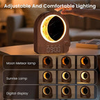 Sunrise Alarm Clock, White Noise Machine & Meteor Moonlight - 10 Soothing Sounds, Dual Alarms, 30/60/90min Timer, Easy Snooze - Bedroom Gift for Insomnia Adults/Women - Walnut