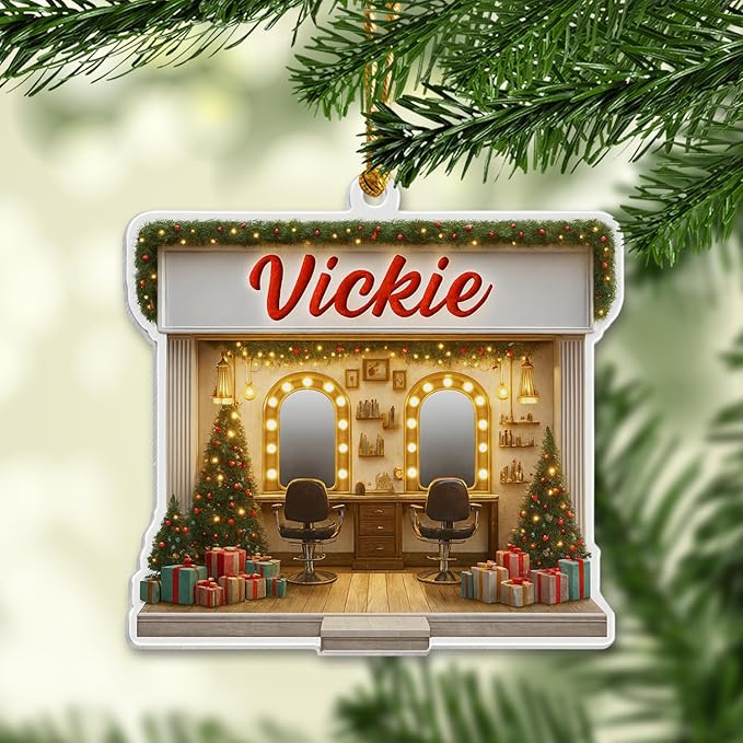 Personalized Hair Salon Christmas Ornament 2025, Flat Acrylic Custom Name Ornament, for Hairstylist, Hairdresser Keepsake, Beauty Shop Christmas Tree Decoration