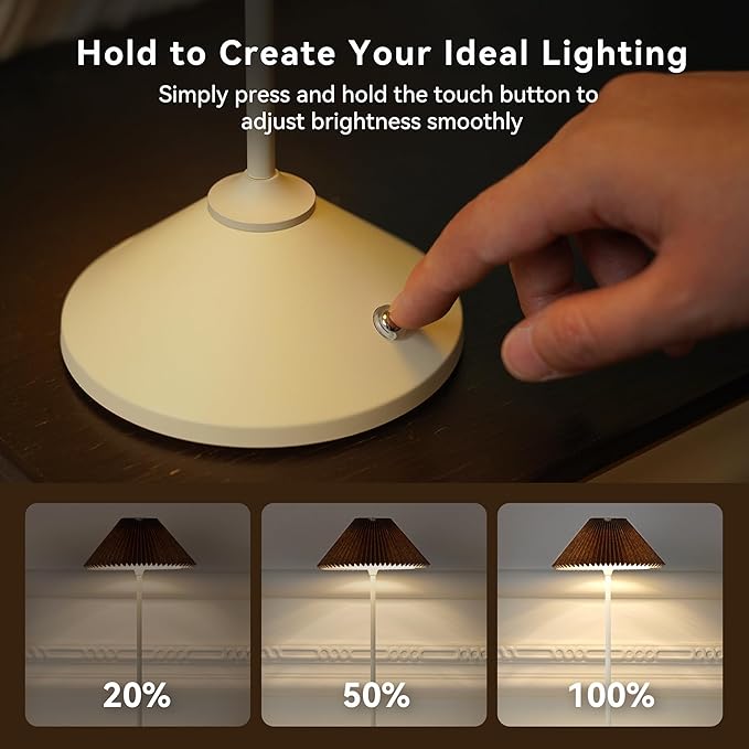 Cordless Rechargeable Touch-Control LED Table Lamp – 3 Adjustable Color Temperatures, Lightweight & Portable, Matte Metallic Finish, Waterproof, Battery Operated for Indoor& Outdoor (White)