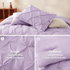 CozyLux Queen Comforter Set Lavender, 7 Pieces Pintuck Bed in A Bag, Premium Light Purple Comforter Queen Size, Pinch Pleat Bedding Sets with Comforter, Sheets, Pillowcases & Shams