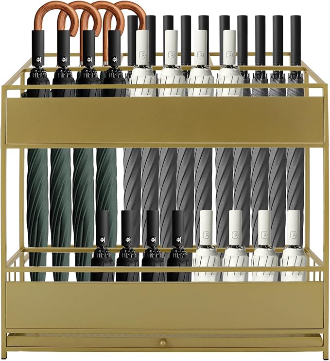 Umbrella Stands, Commercial Umbrella Holder with Removable Drip Tray (Gold)