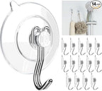 GLUIT Suction Cup Hooks - Utility Hook Wall Hangers for All Purposes Stainless Steel Removable Small Suction Cups for Kitchen Bathroom Shower Wall Window Glass Door 3 lbs (14 Suction Hooks)