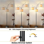 Dimmable Floor Lamp - 3 Lights Arc Floor Lamps for Living Room, 1000LM Modern Tall Standing Lamp With Beige Shades & Heavy Base, Mid Century Tree Floor Lamp for Bedroom Office, 3 LED Bulbs Included