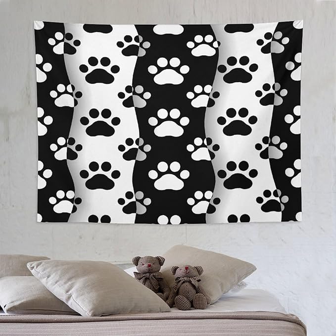 VUMIVI Pet Paws Tapestry Cute Puppy Kitten Black White Animal Paws Modern Funny Art Tapestry Wall Hanging for Living Room Bedroom Dorm Classroom Aesthetic Decor W80xL60in