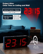 OnLyee Projection Alarm Clock for Bedroom,LED Digital Clock on Ceiling Wall with USB Phone Charging,Battery Backup,180° Rotatable Projector& Dimmer,12/24H,DST,Snooze,Dual Loud Bedside Heavy Sleeper